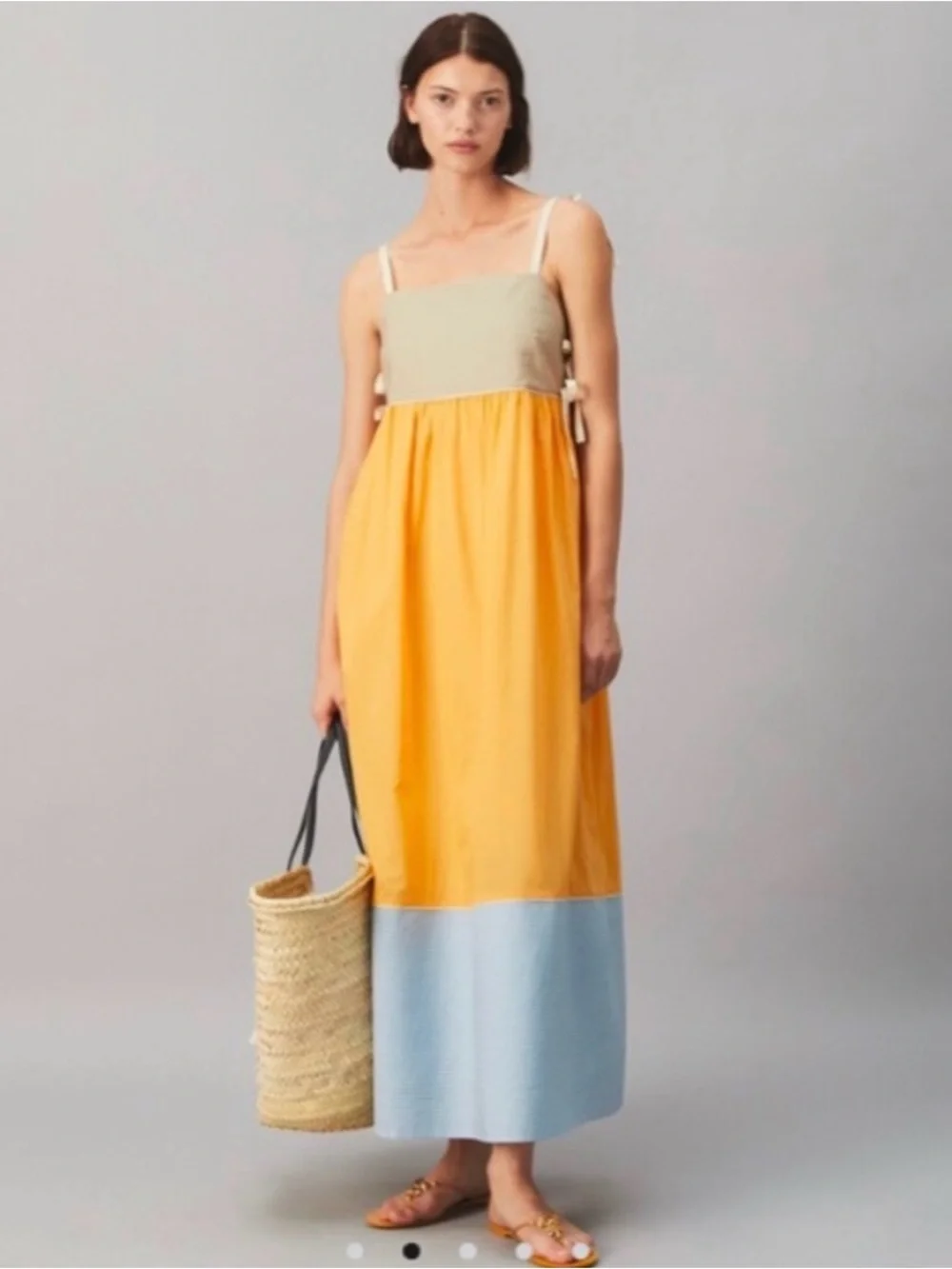 Tory Burch Yellow, Beige and Light Blue Colorblock Maxi Dress